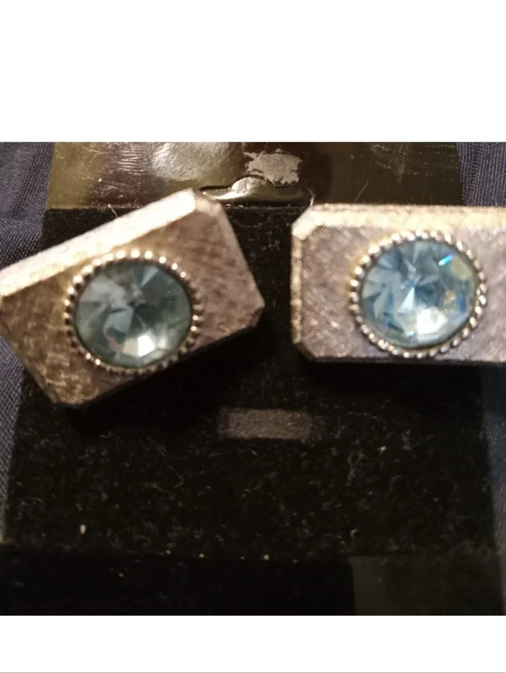 SWANK Silver-Tone Cufflinks with Light Blue Faceted Stones